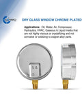 Carbo 4-inch pressure gauge with chrome-plated steel case and 1/4" NPT lower-mount connection.