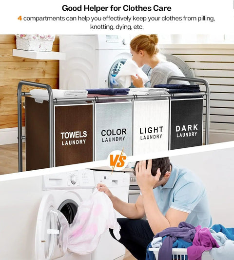 Heavy Duty Four Section Laundry Hamper Sorter Cart With Labeled Mesh Storage Bags Rock Solid Frame And Smooth Locking Wheels Straight Up The Ultimate Laundry Day Lifesaver For Hella Organized Closets And Bedrooms