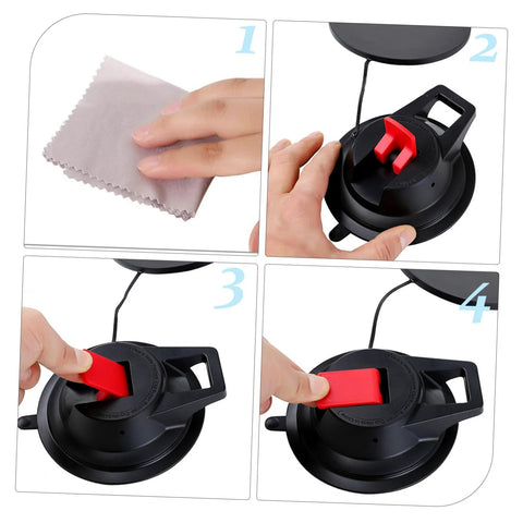 Installation steps of Heavy Duty Camping Cup Anchor With Suction Cup Hanger For Tents Car And RV showing ABS material
