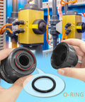 Hands holding One Inch PVC True Union Check Valve With Slip Swing Full Port Design For Backflow Prevention in utility setup.