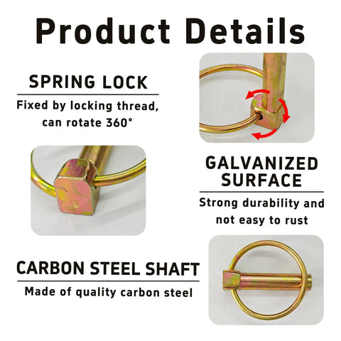 Four Piece Linch Pin Set With 11mm Diameter And 45mm Length Heavy Duty Locking Pins For Farm Tractors Trailers Mowers And Trolleys Zinc Plated Carbon Steel Built To Take Rough Use Like A Real Workhorse, galvanised spring lock