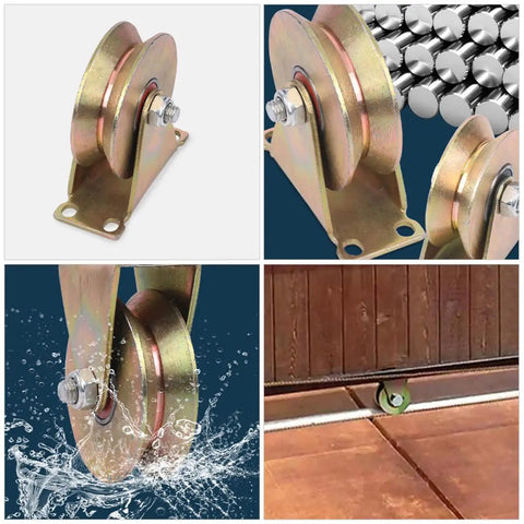 4 Inch V Shaped Pulley Wheel Heavy Duty Steel Cable Traction Block with Ball Bearing Guide for Wire Rope Ceiling Mounting