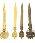 Four sleek zinc alloy letter openers with retro pattern and ergonomic handle, compact desk accessory for home office use.