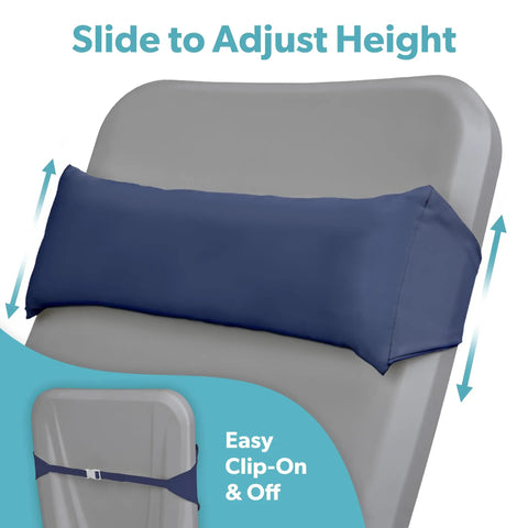 Waterproof Outdoor Lounge Chair Pillow With Strap, Headrest Cushion For Pool Lounger And Patio Chaise, Navy installed on chair