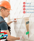 Man using Rock Solid 600 Piece Plastic Flat Tile Shims For Structural Leveling on wall panel installation.