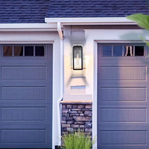 Dusk To Dawn Outdoor Wall Light Pair With Smart Sensor 14 And A Half Inch Modern Farmhouse Exterior Sconce in Industrial Black on garage