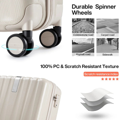 Underseat Carry On Luggage With Wheels 16 Inch Hard Shell Weekender Suitcase Travel Approved Lightweight Ivory White, durable design