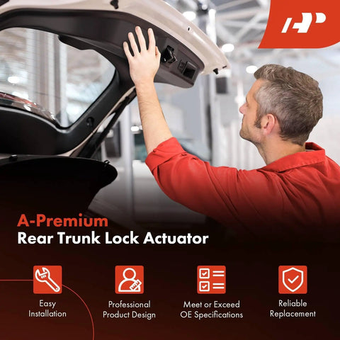Man installing Heavy Duty Trunk Latch Lock Actuator Straight Up Swap For Chevy Impala Camaro Malibu Cruze near trunk.