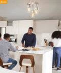 Semi Flush Mount Ceiling Light 3 Light Brushed Nickel With Clear Glass Shades illuminating modern kitchen dining area.