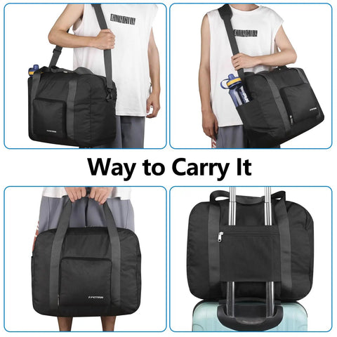 Four ways to carry the Underseat Travel Duffel Bag 25L Foldable Personal Item For Women And Men Fits Spirit And Frontier Size.
