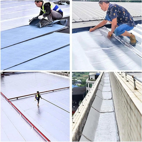 Heavy Duty Self Adhesive Aluminum Waterproof Repair Tape Seals Roof Leaks Fast With Tough Bitumen Backing All Weather Armor For Cracks And Gaps Pro Grade Roll Keeps Homes Dry Smooth Install on roofs during installation.