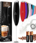 Milk Frother Handheld Electric Whisk For Creamy Foam, Fast Coffee Shop Style Froth, 13,000 RPM With 25 Spirals, Black, with batteries