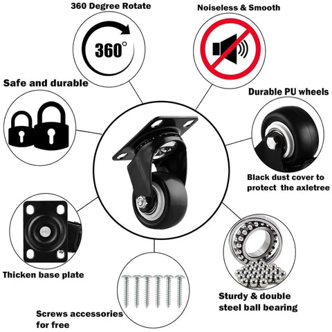 Tough As Nails Heavy Duty Swivel Casters Set Of 16 with durable PU wheels, 360° rotation, and thickened base plate.