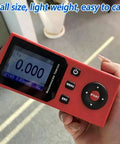 Handheld Surface Roughness Tester For Metal Machining And Quality Control, Pro Grade 0.001 Micron Resolution, 5 Micron Diamond Inductive Probe, 14 Measurement Parameters, Fast Data Processing Profilometer For Precision QC, red handheld unit in hand