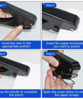 Step-by-step instructions for using an All Metal Hole Punch For DIY Crafts And Paper, Upgraded Durable Puncher with Smooth Lever, Elliptical Hole 0.6 by 0.16 Inch for precise holes.