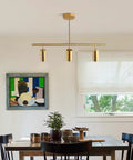Gold Finish Sleek Linear Pendant Light With Three Adjustable Heads Ceiling Track Spotlight for Dining Room