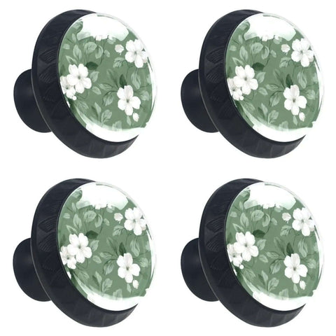 4 Pack Sage Green Floral Cabinet Knobs With Crystal Glass Drawer Pulls For Dresser Cupboard Kitchen Closet Hardware Black ABS Base Dope Look