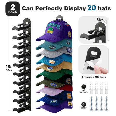 Solid 2 Pack Hat Organizer For Baseball Caps And Dad Hats Holds Up To 20 Fits Without Crushing Your Gear Clever Spaced Design Keeps Your Collection Fresh Hassle Free Screw Or Tape Mount For Closets And Game Rooms