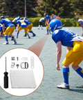 Football players on field with Complete Helmet Repair Kit 80 Piece Set With Box And Screwdriver Items in foreground circle