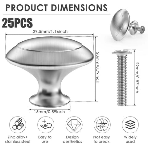 25 Pack Silver Cabinet Knobs Set Easy Upgrades Round Drawer Knobs Budget Friendly Heavy Duty Zinc Alloy Kitchen Cabinet
