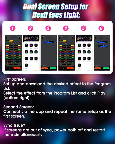 Dual screen setup steps for app control of Programmable LED Windshield Eyes Sign With App And Remote Control, 23.4 By 4.7 Inch Flexible Car Display, 5V USB Digital Lighting.