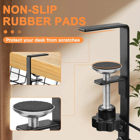 No Drill Under Desk Cable And Wire Management Tray clamp with non-slip rubber pads detail