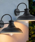 Gooseneck Solar Barn Light 12 Inch Black Outdoor Wall Mount Set, Dusk To Dawn Waterproof Porch Garage Patio Lighting