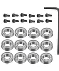 Top Mounted Ball Bearing Router Bit Guide Kit For Woodworking Mills Includes Screws And Wrench With Three Sixteenth Inch Inner Diameter And Three Eighth Inch Outer Diameter Bearings Replacement Accessory For Router Bits, showing 12 bearings, screws, and wrench.
