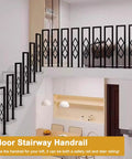 Level Up Your Staircase Setup With This Solid Black Wrought Iron U Shaped Handrail Offering A Clean Diamond Pattern Built Tough For Patio Deck Safety With A Dependable Non Slip Grip And No Sweat Install, featuring modern design in indoor stairway.