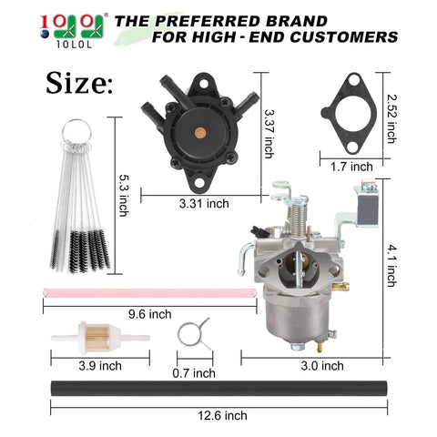 Top Shelf Carburetor Rebuild Kit Fits Yamaha Golf Cart Models G22 Thru G29 Gas Four Stroke Engine showing size dimensions