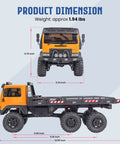 Six Wheel 6x6 RC Rock Crawler V1.5 1/18 Scale dimensions front and side view with weight 1.94 lbs shown