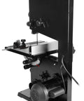 Side view of Beast 9-Inch Benchtop Band Saw with 2.8 Amp Motor, large table, and blade-fitting features.