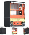Heavy Duty Scissor Lift Cover 75 X 34 X 87 Inch Tough As Nails Aerial Guard fitted on JLG lift, showcasing waterproof protection.