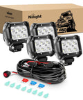Four Inch LED Pods Four Pack 18 Watt Flood Beam Off Road Lights For Trucks SUVs ATVs UTVs Boats With Roof Mount