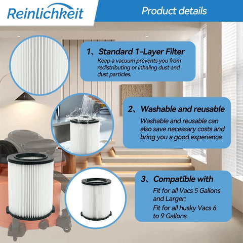 VF4000 Compatible Vacuum Replacement Filter Two Pack For 5 To 20 Gallon Wet Dry Vacuums product details illustration