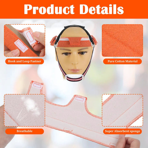 Close-up of orange 5 Pack Hard Hat Liner Sweat Bands Washable Flame Retardant Cotton Welding Helmet Sweat Bands detail features.