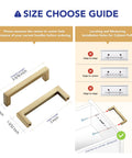Size guide for Champagne Bronze Slim Cabinet Handles 10 Pack Solid Square Bar Drawer Pulls for Kitchen Cabinets, 3 Inch Hole Center.