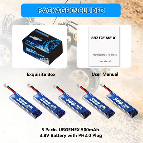 EMAX 1S 500mAh HV Lipo Battery 80C Continuous Discharge, 160C Burst, PH2.0 Plug, 5-Pack with packaging and manual