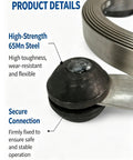 Top Tier Heavy Duty Manganese Steel Sewer Drain Snake With 49 Foot Auger Cable close-up of durable steel connection and flexible design.