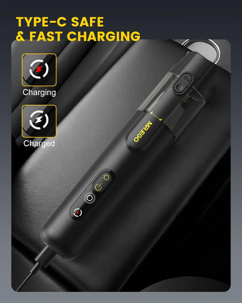 Cordless Handheld Car Vacuum Cleaner 4-In-1 Mini Vacuum With 18500Pa Killer Suction Desk Vacuum And Air Duster charging on car seat