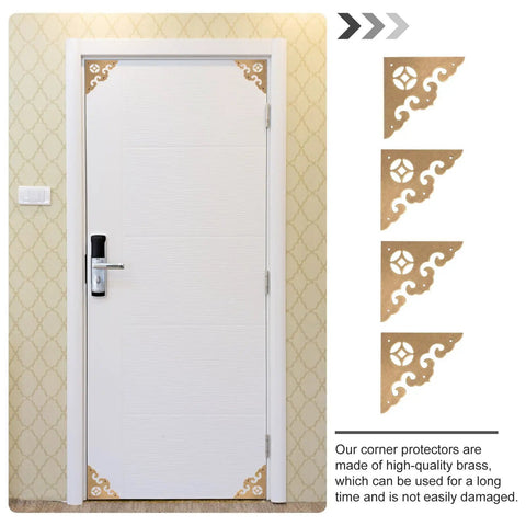 Door with Brass Corner Protectors 4 Pack Heavy Duty Golden Edge Guards For Boxes And Closets Wardrobe Doors Home And Office Use Durable Corrosion Resistant Decorative Finish