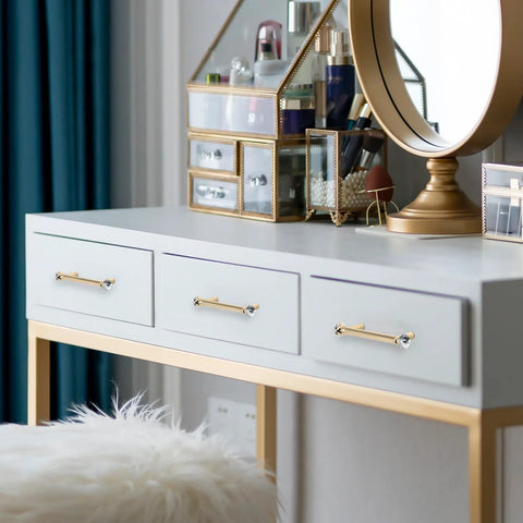 Gold Crystal Drawer Pulls 4 Pack, 5 Inch Cabinet Handles With 3-3/4 Inch Center To Center Mounting on vanity desk drawers