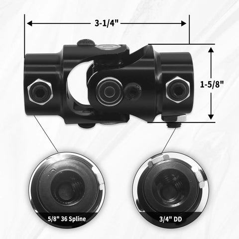 5/8-36 Spline To 3/4 In Double D Universal Joint Shaft 83mm Long Black Finish, 4000 RPM Max, 35 Degree Working Angle, Ideal For Grinding Machines, Automotive Parts, Levelers, Parking Lifts And More. 3-1/4"