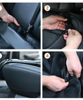 Installing Waterproof Dog Car Seat Cover For Back Seat 56 By 47 Inches with straps and anchors in black car interior