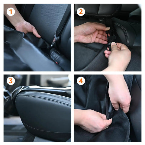 Installing Waterproof Dog Car Seat Cover For Back Seat 56 By 47 Inches with straps and anchors in black car interior