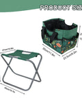 Foldable Gardening Stool With Detachable Storage Tote For Gardening Camping And Fishing Tools Organizer Portable Garden Chair For Adults With Sturdy Steel Frame And Easy Grab And Go Carry Design, showing product size.