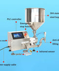 Heavy Duty Stainless Steel Paste Filling Machine With Wide Mouth Hopper For No Sweat Bottle Filling At 40 Liters Per Minute with 304 stainless steel hopper.