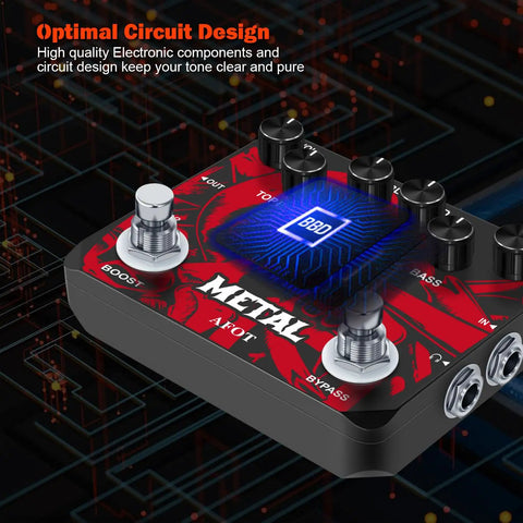 Beefy Metal Distortion Guitar Pedal With True Bypass High Gain Clarity Muff Top Boost displayed with optimal circuit design