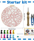 Dragonfly Punch Needle Kit For Adults Beginners Colorful Flower Embroidery Starter Set with tools, yarns, and pre-printed fabric.