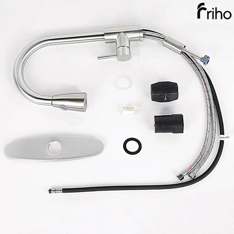 Top Shelf Brushed Nickel Kitchen Faucet With Smooth Pull Down Sprayer And High Arc Single Handle Lever Corrosion Resistant Stainless Steel Body parts layout.